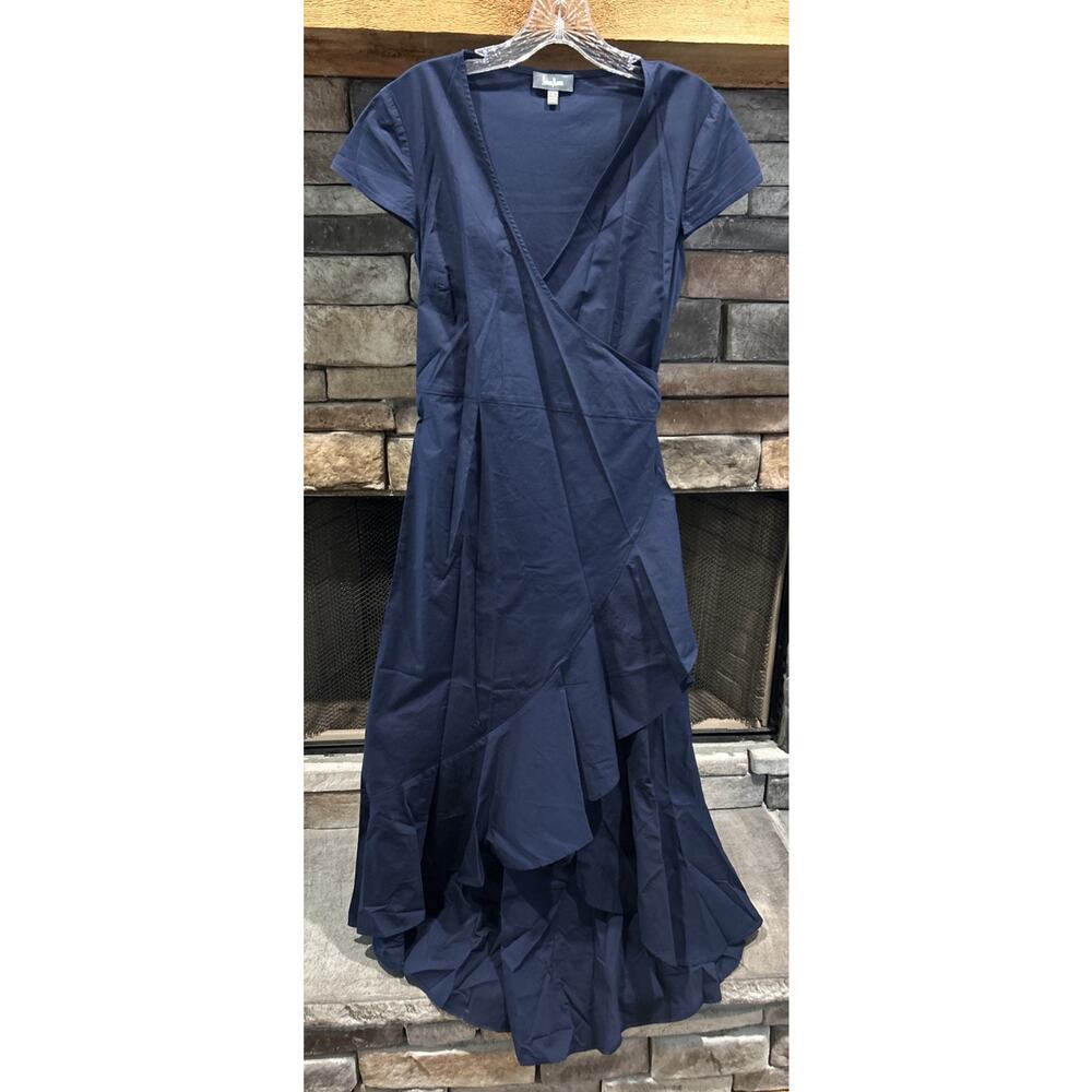 Women’s NEIMAN MARCUS Blue Wrap Around Ruffle Detail Dress Size 8